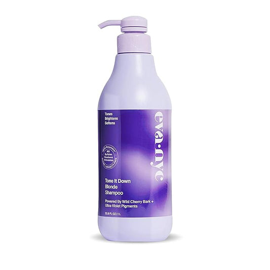EVANYC Tone It Down Blonde Hair Shampoo, 1 L, Purple for Eliminating Brass & Yellow Tones, Vegan