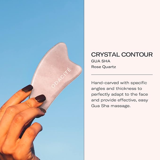 Odacité Gua Sha for Face Crystal Contour - Rose Quartz Face Roller & Facial Massager - Scraping Massage Tool Visibly Lifts & Revitalizes Skin - Reduce Puffiness, Wrinkles & Dark Under-Eye Circles