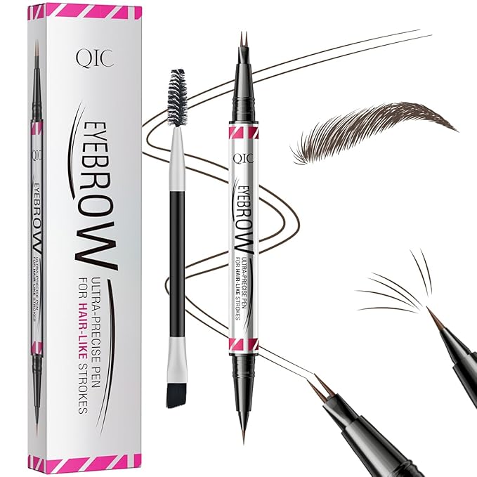Eyebrow Pencils for Women, 2-in-1 Dual-Ended Microblading Eyebrow Pencil Waterproof with 2 Fork Tip and Spoolie Brush for Hair-Like Natural Brows Eyebrow pen, Non-Dry, Last All-Day (Dark Brown)