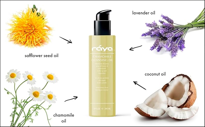 Raya Chamomile Facial Cleansing Oil (154) | Natural and Organic, Water-Soluble Oil Cleanser and Water-Proof Make-Up Remover For All Skin | Made With Chamomile and Lavender Oils