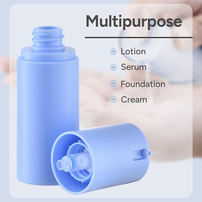 1 oz Airless Pump Bottles, Travel Lotion Container, Skincare Containers for Moisturizer (Plastic, Matte Blue, 3Pcs)