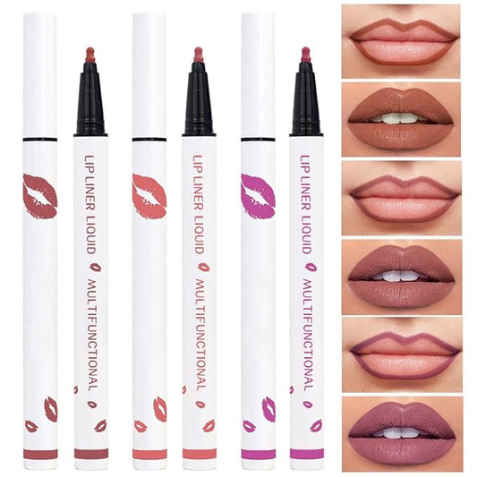 Kaely 3Pcs Mocha Beige Orchid Longwear Liquid Lip Liner Waterproof, 24 Hour Long Lasting Lip Liner Stain Marker Pen, 2-in-1 Matte Semi Permanent Lipliner & Lipstick, 03+07+08