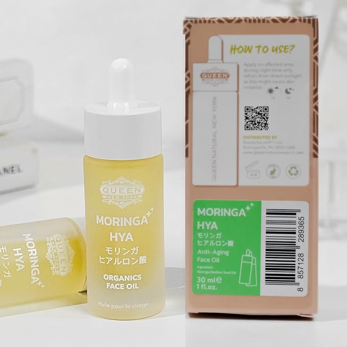 QUEEN MORINGA HYA – Organic Moringa Oil with Hyaluronic Acid for Face – Hydrating & Anti-Aging Facial Oil Serum – Lightweight, Fast Absorbing, Non-Comedogenic, Fragrance-Free Moisturizer - 1 fl oz