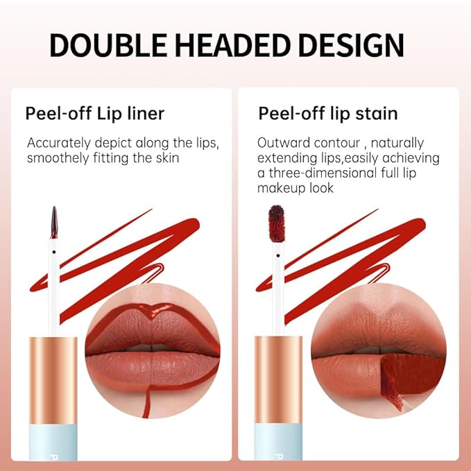 2-In-1 Peel Off Lip Stain Matte Finish Lip Liner Tattoo Peel-off Lip Tint, Long Lasting All Day Lip Masque Waterproof Smudge-proof Transfer-proof Peel Off Lip Makeup, 1#cinnamon