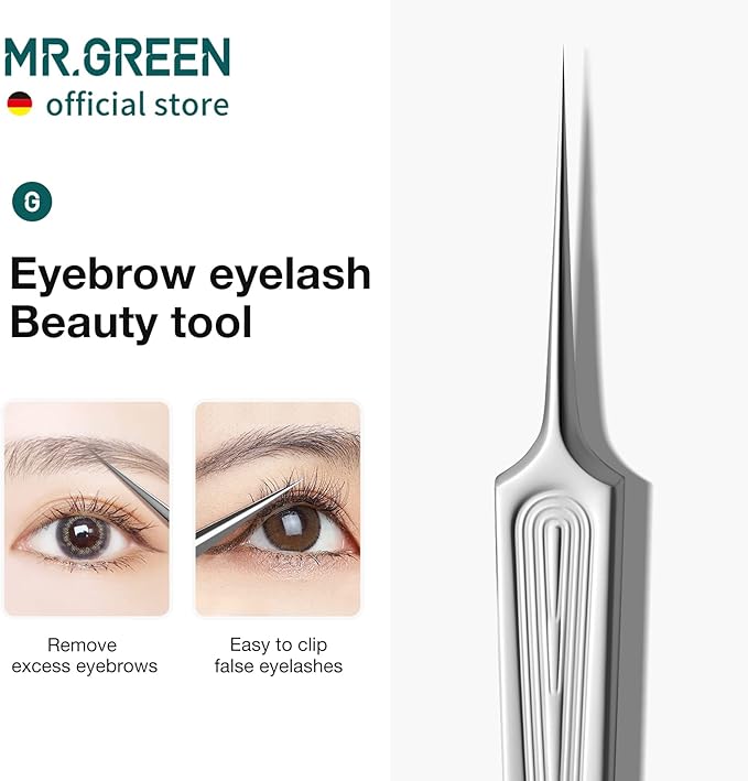MR.GREEN Ingrown Hair Tweezers Needle Nose Pointed Tips Tweezers For Eyebrows Splinters Blackhead Removal Acne Clip Extractor (Short)