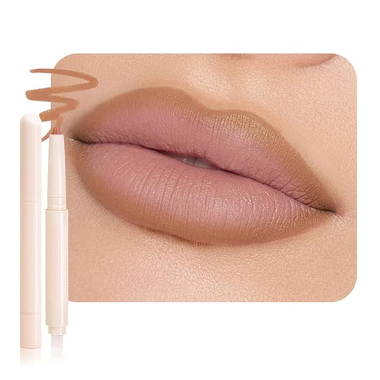 Plump Matte Crayon Lip Liner Pencil, Nude Lipstick Lip Liners for Women, 24 Hour Long-Lasting Lip Gloss Makeup, With Silicone Smudger for Define Contours & Sculpting Lip, 03