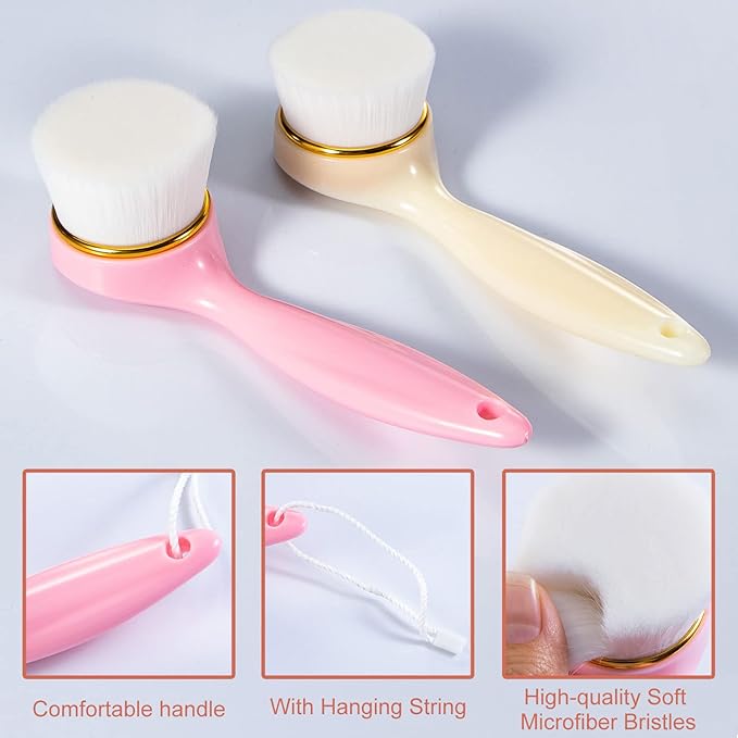 2 Pack Soft Bristle Facial Cleansing Brush for Deep Pore Cleaning, Face Exfoliating Scrub Brush for Face Cleansing Skincare Massaging (Pink and Jade White)