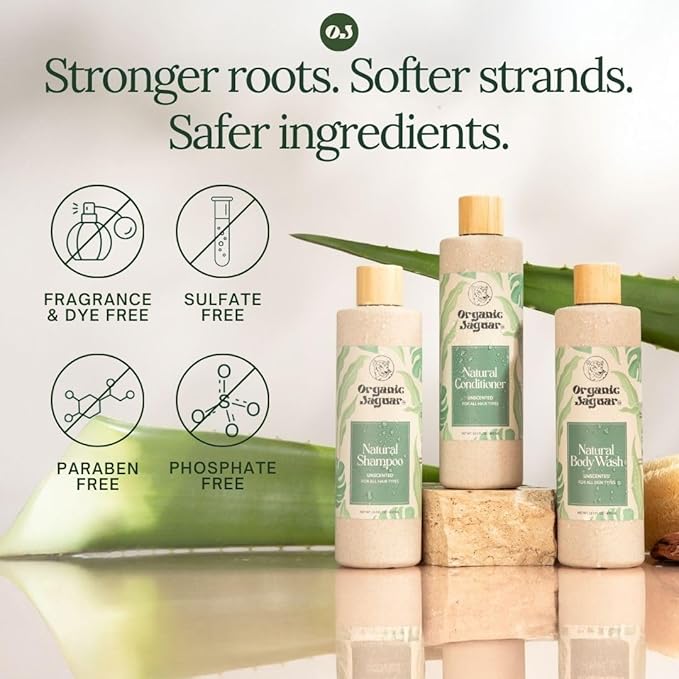 Organic Jaguar Natural Body Wash with Aloe Vera Gel and Shea Butter, Bath and Shower Soap Cleanser for Body Care, Leaves Skin Soft & Hydrated, Unscented, Sulfate and Paraben Free, 13.5 fl oz