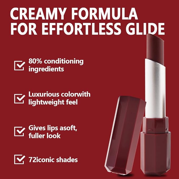 Bright Red Colored Matte Lipstick for Women - Lip Crayon & Face Paint Stick, Smooth Pigmented Everyday Wear, Younger-Looking Lip Gloss Makeup, Lápiz labial mate color vino para mujer 03