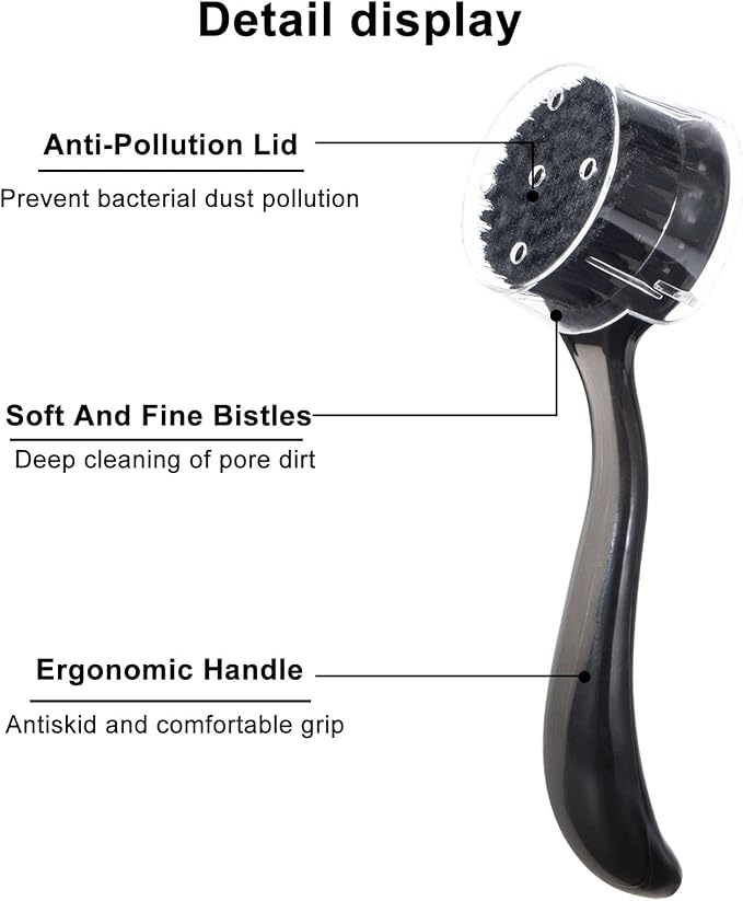 4 Pcs Handheld Face Scrubber, Facial Cleansing Brush Charcoal Black Bristles Face Exfoliator Soft Brush with Lid for Gentle Deep Cleansing and Exfoliating, Large Black+Small Purple