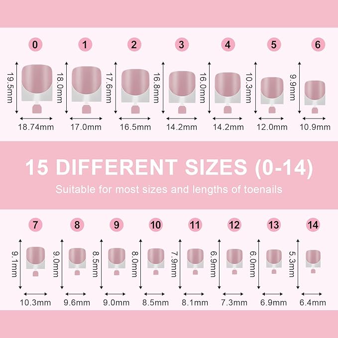 Misssix French Tip Press on Toe Nails, 300PCS French Square Toe Nail Tips, Soft Gel False Toenail, Acrylic Soak off Fake Toe Nails for Women Nail Art DIY 15 Sizes