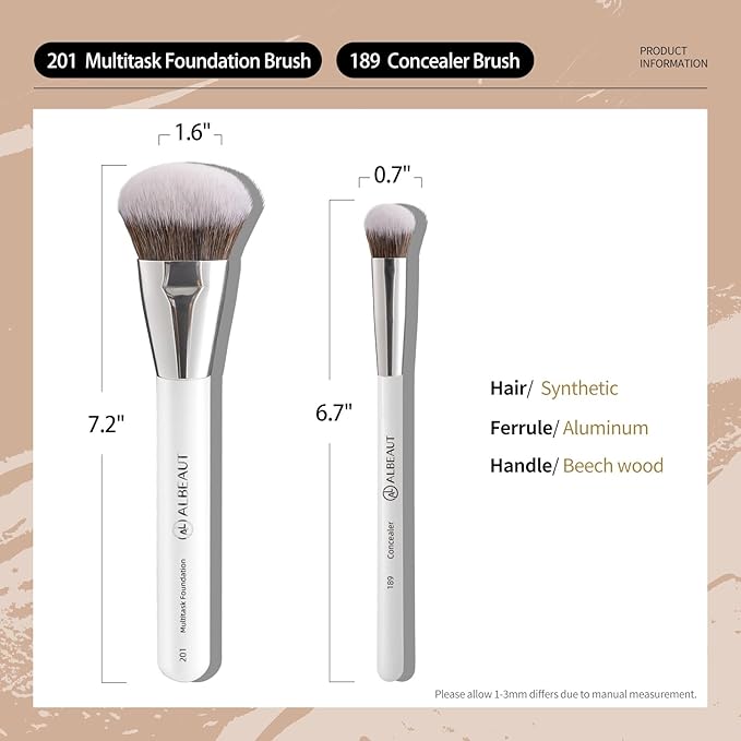 Foundation Concealer Makeup Brushes for Liquid Cream Stick,Soft Big Angled Face Brushes Bronzer Contour Nose Eyeshadow Blending Set (189201)