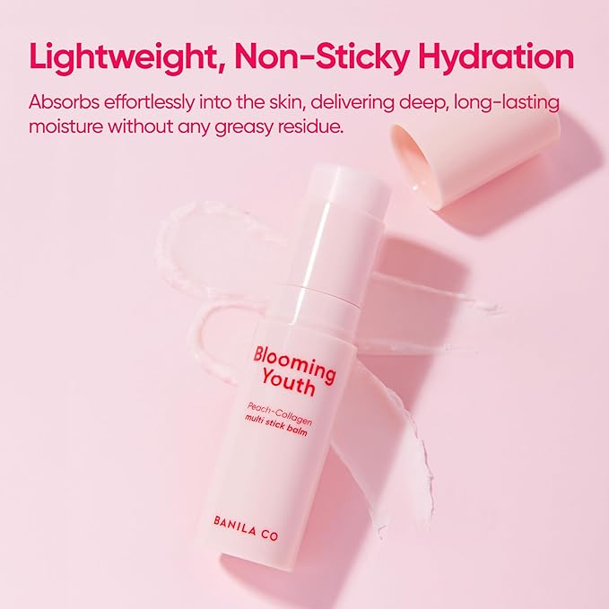 BANILA CO Blooming Youth Multi-balm Stick | All-in-one Hydrating Lip, Face and Neck Cream | Daily Moisturizer Make up Base | Made with Peach Collagen & Hyaluronic Acid (10.5g / 0.37oz)