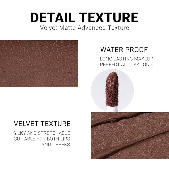 evpct 1Pcs Dark Brown Matte Liquid Lipstick Lip Gloss Glossy Set for Black Women 24 Hour Silky Velvet Lipstick 04#