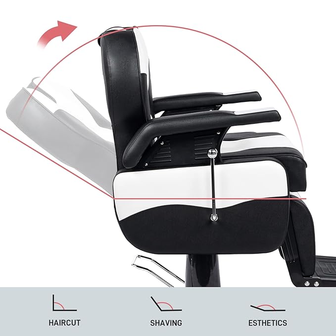 OmySalon All Purpose Hydraulic Barber Chair Recline 360 Degree Swivel Height Adjustable Heavy Duty Hairdresser Chair Beauty Salon Spa Tattoo Styling Barbershop Equipment Black & White