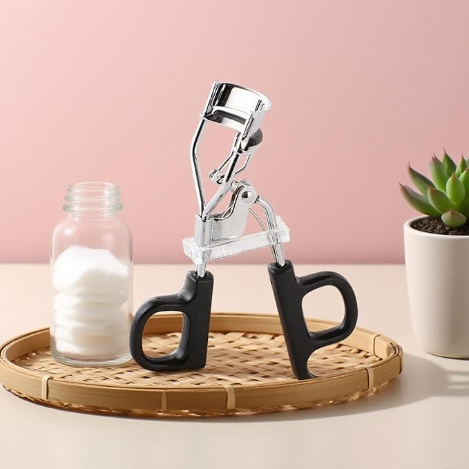 Black Eyelash Curler, Natural Curl Lash Curler - Wide Fit Comfortable Curved Design with Non-Slip Grip & Replacement Pads for a Natural, Clump-Free Lift (Black)