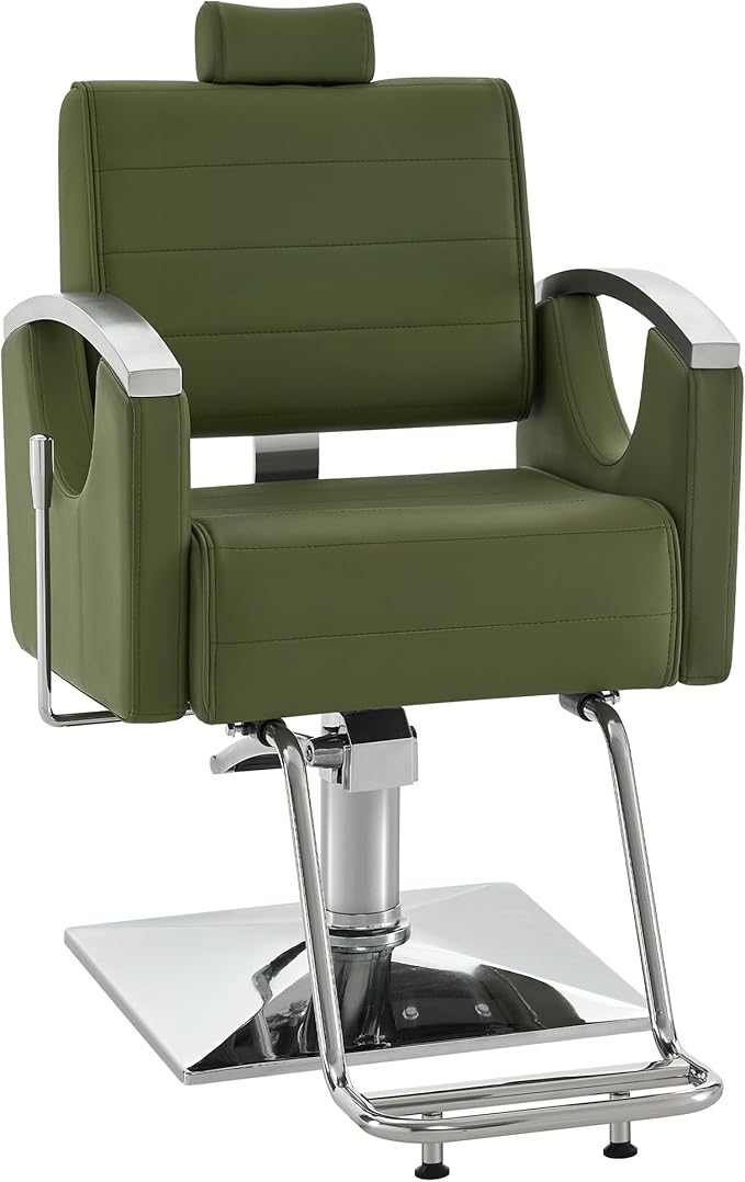 BarberPub Barber Chair for Barbershop,Reclining Salon Chair for Hair Stylist 9180 (Green)
