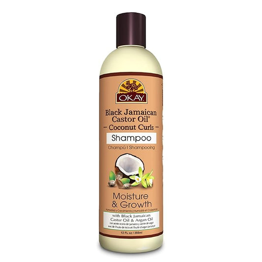 Okay Black Jamaican Castor Oil Shampoo - Natural, Moisturizing Jamaican Castor Shampoo, Strengthen & Restore Damaged Hair for Women and Men - Coconut Curls, 12 fl oz (Pack of 1)