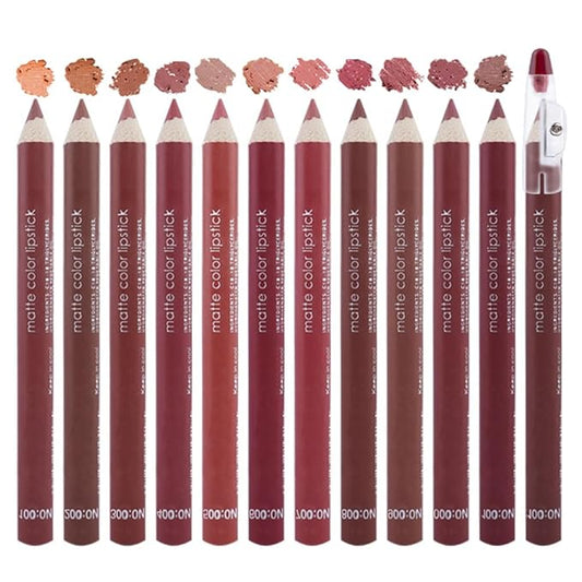 12 Pcs Colors Lip Liner Lipstick Pencils Set Pack for Shaping & Sculpting Lips, Natural Maroon Orange Mauve Dark Red Nude Chocolate Plum Matte Pigmented Lipliners Crayon Lipstick with Pencil Sharper