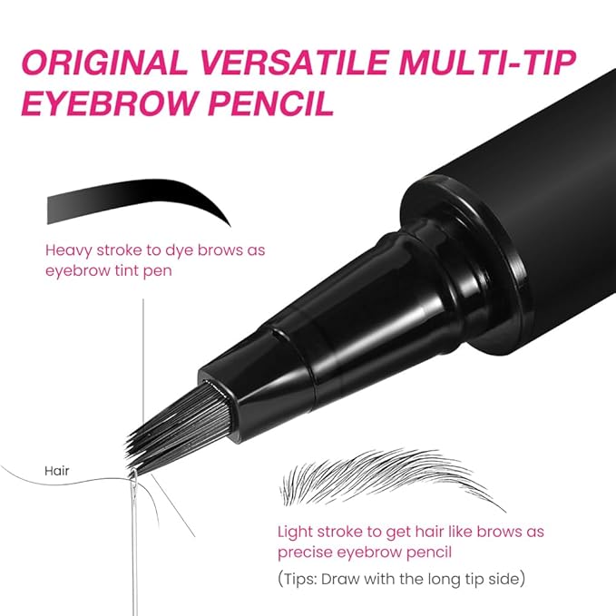 Kaely Microblading Eyebrow Pen with Multiple Fork Tips, Square Brush Magic Eyebrow Contouring Pen Waterproof, 3d Eye Brow Pencils for Women, Create Natural Hair-Like Brows, 104 Black