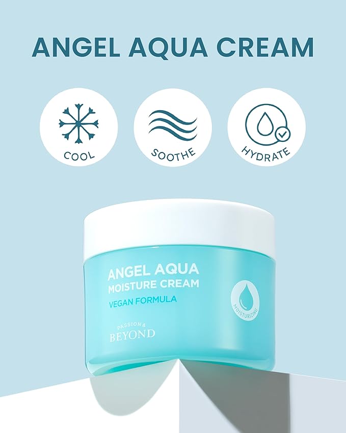 BEYOND Angel Aqua moisture Cream (5.1fl oz) - Instant Cooling, Hydrating, Soothing Lightweight Face Gel Moisturizer, Sleeping Mask. Korean Skin Care, Vegan. Cica, Hyaluronic Acid, Panthenol.