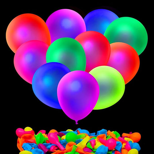 110 Pcs UV Neon Balloons, 7 Colors Blacklight Reactive Fluorescent Balloons Glow in the Dark Birthday Decorations for Birthday, Wedding, Neon Party, Glow Party Decorations Supplies