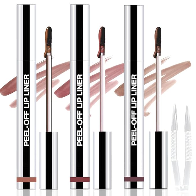 3Pcs Matte Lip Stain Peel Off Lip liner with Tweezer, Peel Off Lip Stain, Long Lasting Waterproof Lipstick Lip Gloss Tattoo, Transfer-proof for All Skin Types (0.36 fl oz-02#+03#+05#)