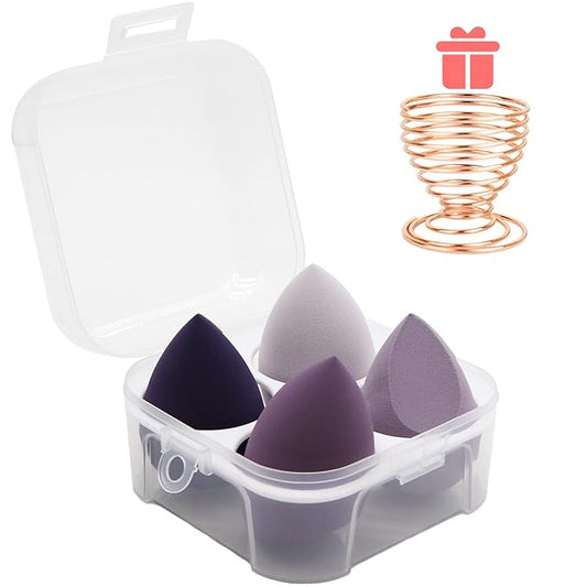 Makeup Sponges Set - Beauty sponges Blending Blenders with 1 Holder and Egg Case, Flawless for Cream, Powder and Liquid (Purple, 4Pcs+1Holder+ case)