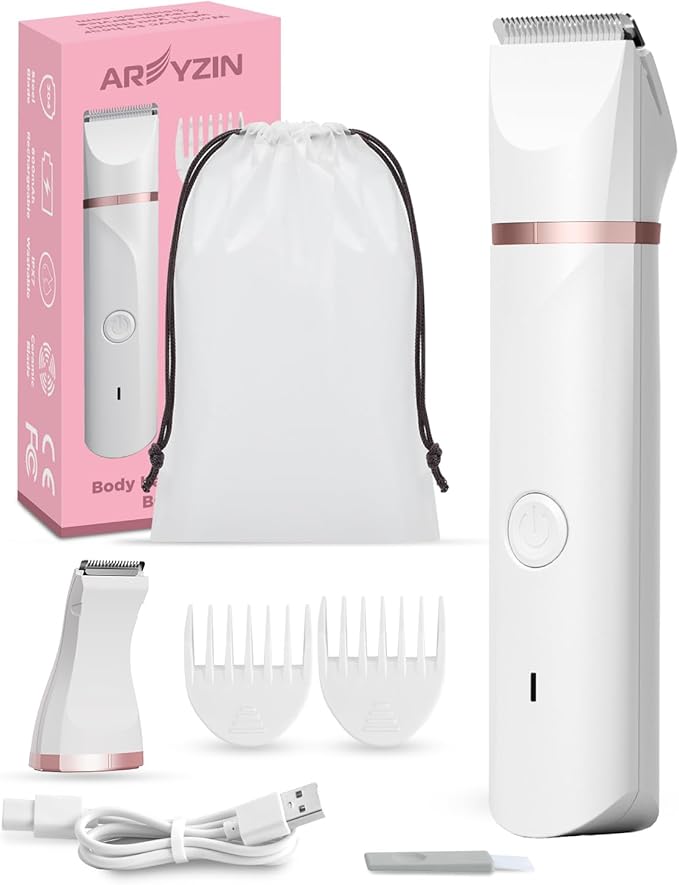 Bikini Trimmer Pubic Hair Trimmer for Women Legs Bikini Line Armpit Rechargeable Electric Shaver for Women Hair Removal with Snap-in Ceramic Blades IP7X Waterproof, White
