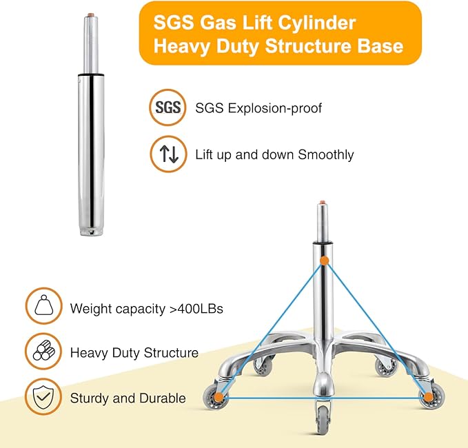 Rolling Stool with Wheels, Heavy Duty Hydraulic Massage Stool for Shop Guitar Lab Tattoo Workbench Medical, Adjustable Swivel Chair (Black)
