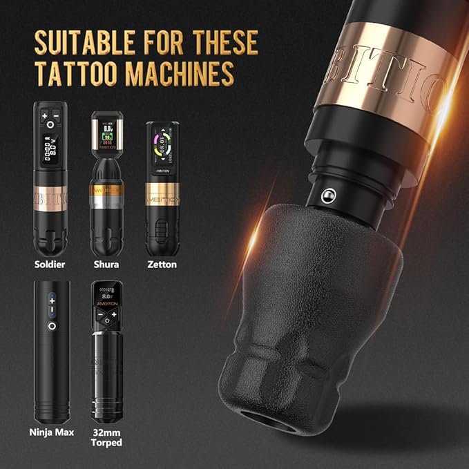 Ambition Soldier P2 Disposable Tattoo Grips - 12Pcs 30mm Professional Tattoo Rubber Grip Cover with Click Adjust System Supply for Rotary Soldier, Zetton, Torped & Shura Tattoo Pen Machine Gun