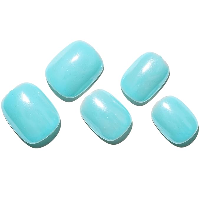 GLAMERMAID Extra Short Press on Nails 24PCS, Handmade Light Blue Chrome Fall Gel Glue on Nails, Glossy Round Reusable UV Finish Fake Nails Acrylic False Nails Manicure Kits for Women