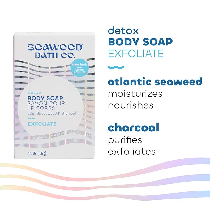 Seaweed Bath Co. Exfoliate Detox Body Soap, 3.75 Ounce, Sustainably Harvested Seaweed, Charcoal (Packaging May Vary)