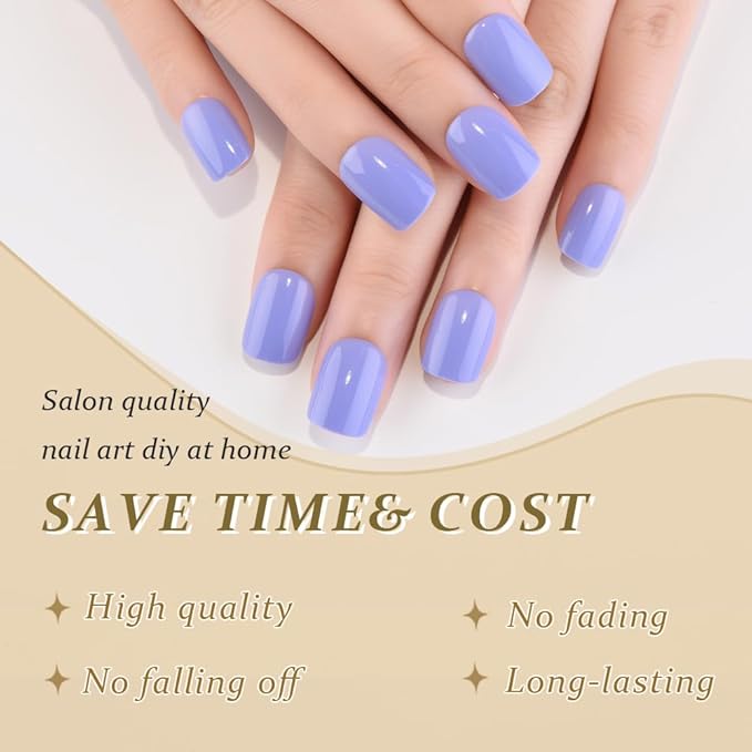 evpct Blue Glossy Press on Nails Short Square, Glossy Blue Fake Nails Summer Reusable, Acrylic False Nail Stick Glue on Press ons for Women Gifts, Perfectly Fit Durable False Nail Kit with Glue 30Pcs