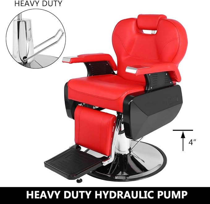 mefeir Reclining Barber Chair All Purpose for Hair Stylist Tattoo, Heavy Duty Styling Chair with 360 Degree Swivel Hydraulic Pump, Beauty Salon Spa Shampoo Equipment Red