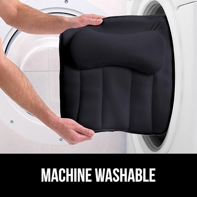 GORILLA GRIP Mesh Bath Pillow for Tub, 6 Powerful Suction Cups, Oversized Headrest with Breathable FlexComfort Technology for Neck, Head, Back Support, Luxury Machine Washable Bathtub Must Haves Black