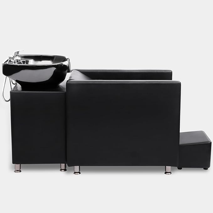 Backwash Barber Chair, Shampoo Bowl Chair with Neckrest, Ceramic Shampoo Bowl Sink Unit, Hair Washing Station with Foot Pedal, Backwash Shampoo Station Chair for Barbershop