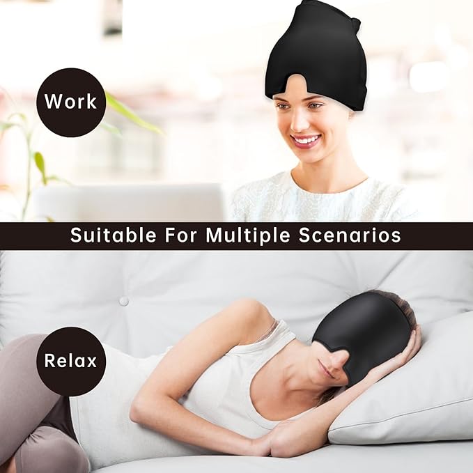 Migraine Relief Cap, Headache Relief Cap Hat, Head Ice Pack Wrap Migraine Cold Cap Ice Hat for Migraines Headache, Tension, Stress, Hangover Cap Ice Beanie, Cooling Gel Cap