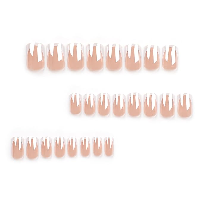 Chrome French Tips Press On Nails Medium Length Square, White French Sticke on Nails, Designer Reusable Acrylic Nails Press Ons, Fake Nails With Glue On Nails, Daily Wea False Nails For Women