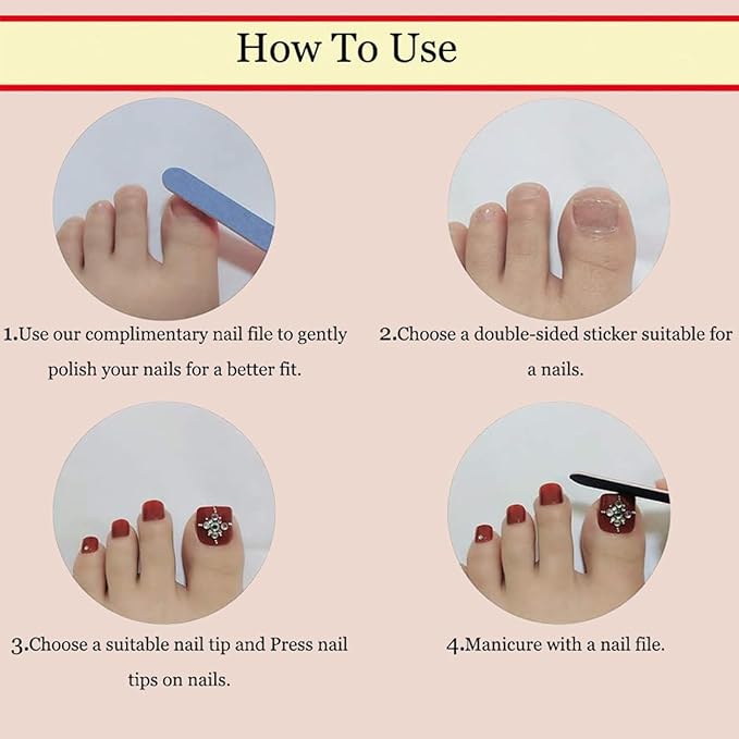 Long Press on Nails Stiletto Fake Nails French Tip False Nails with Flower Design Rhinestone Glitter Glossy Acrylic Artificial Nails for Women 24 Pcs