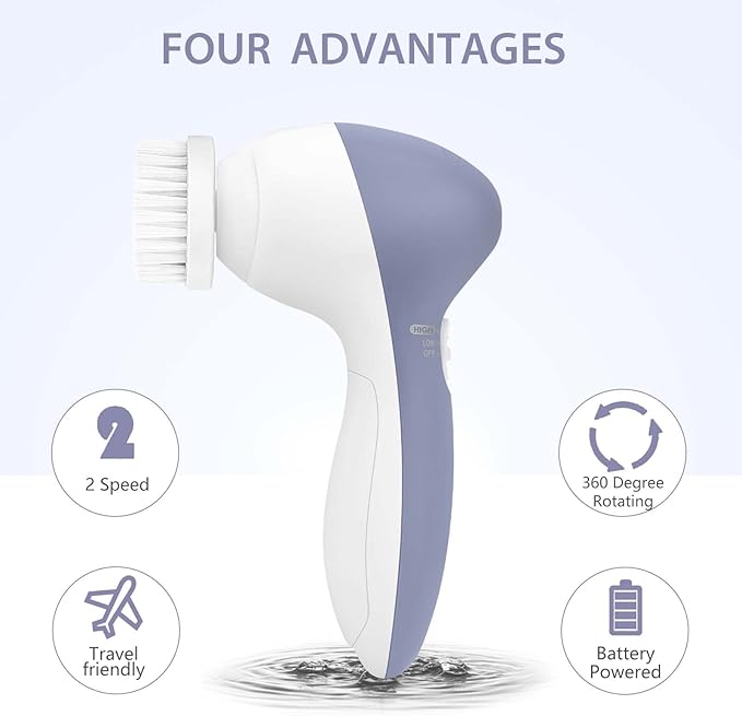 Facial Cleansing Brush Face Scrubber: CLSEVXY Electric Face Spin Cleanser Brushes with 6 Brush Heads for Deep Cleansing, Gentle Exfoliating, Removing Blackhead, Massaging