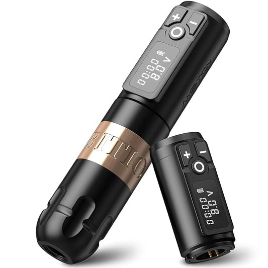 Ambition Soldier Rotary Battery Pen with Extra Battery Tattoo Cartridge Machine 2400mAh Wireless Power Japan Coreless Motor Digital LED Display Tattoo Equipment Supply for Professional Tattoo Artists