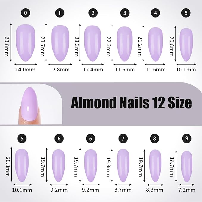 576Pcs Almond Press on Nails Medium Solid Color Fake Nails Full Cover False Nails Glossy Acrylic Glue on Nail Reusable Artificial Nails Stick on Nail for Women Manicure 24 Color