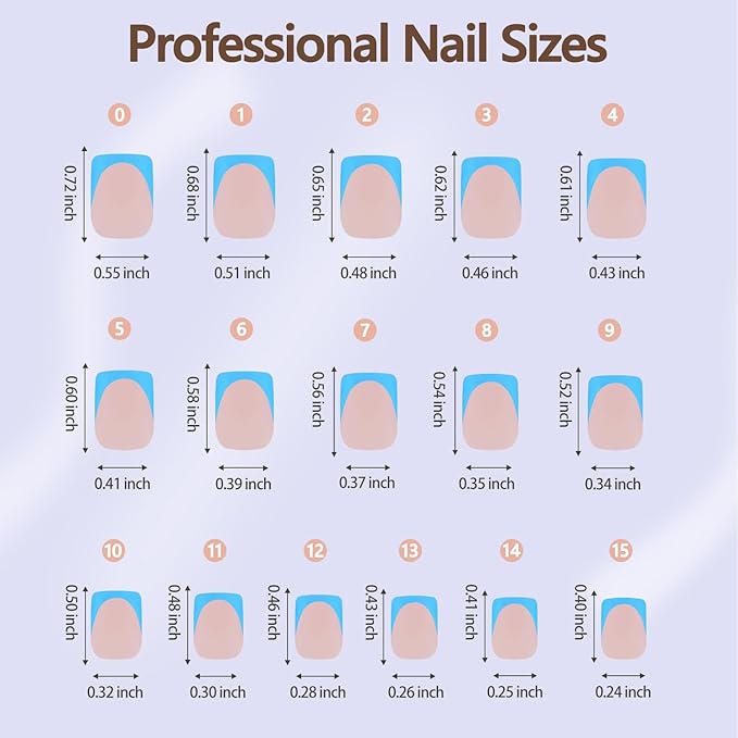 Misssix French Gel Nail Tips, 160Pcs Blue French Tip Press on Nails Short Square, No Need to File Tips Pre-lasting, Fake Nails for Nail Art DIY 16 Sizes