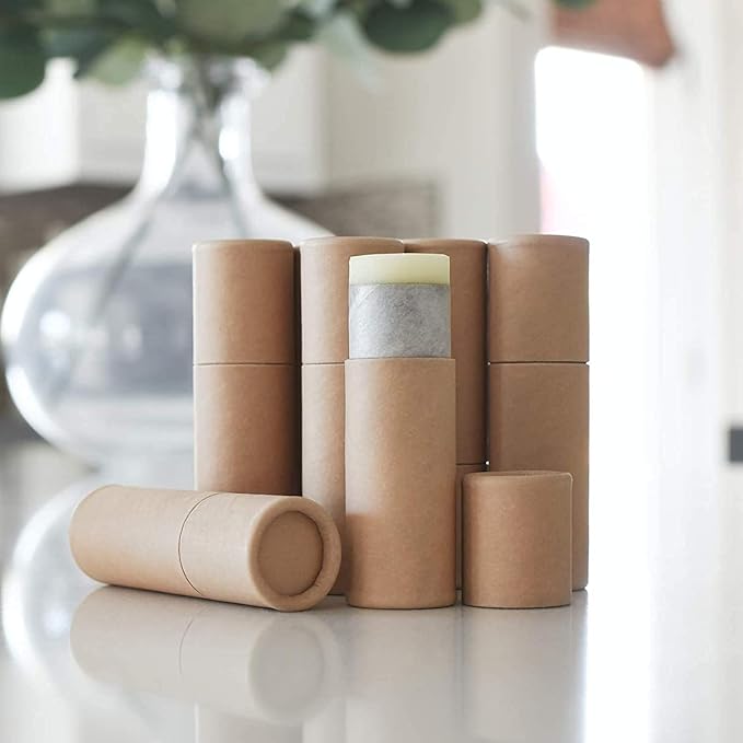 10 Pcs 2 Oz Paperboard Lip Balm Tubes Cardboard Tubes Empty DIY Lipstick Tube Refillable Lip Gloss Container Solid Perfume Tubes 60g Chapstick Container for Cosmetic Samples Deodorant(Brown)