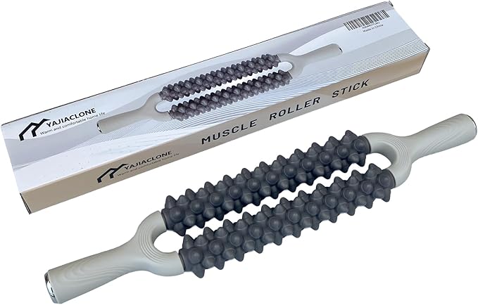 Double Row Muscle Roller Stick for Muscles Deep Tissue，with One-Piece Roller & Bionic Massage Contacts,High Efficiency Relieves Soreness & Tension，Unique Gifts for Runner Athelets Gym Yoga.