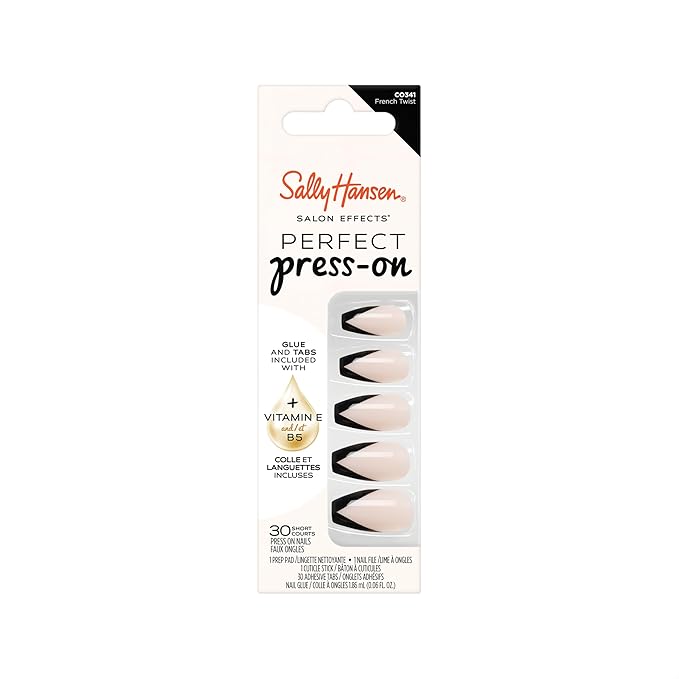 Sally Hansen Salon Effects Perfect Press-On Nails | Coffin Shape | Easy to Apply, Non-Damaging | 30 Nails, Nail Glue, Adhesive Tabs, File | French Twist