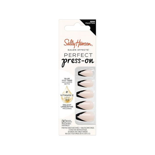 Sally Hansen Salon Effects Perfect Press-On Nails | Coffin Shape | Easy to Apply, Non-Damaging | 30 Nails, Nail Glue, Adhesive Tabs, File | French Twist