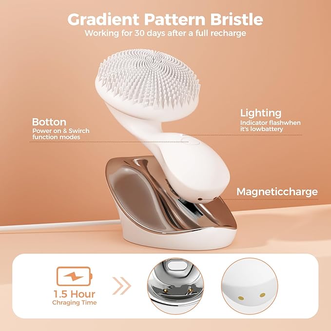 2 in 1 Facial Cleansing Brush, Rotating Magnetic Beads & Massage Cleaning Electric Face Scrubber, Waterproof and Rechargeable Exfoliating Face Scrubber Brush
