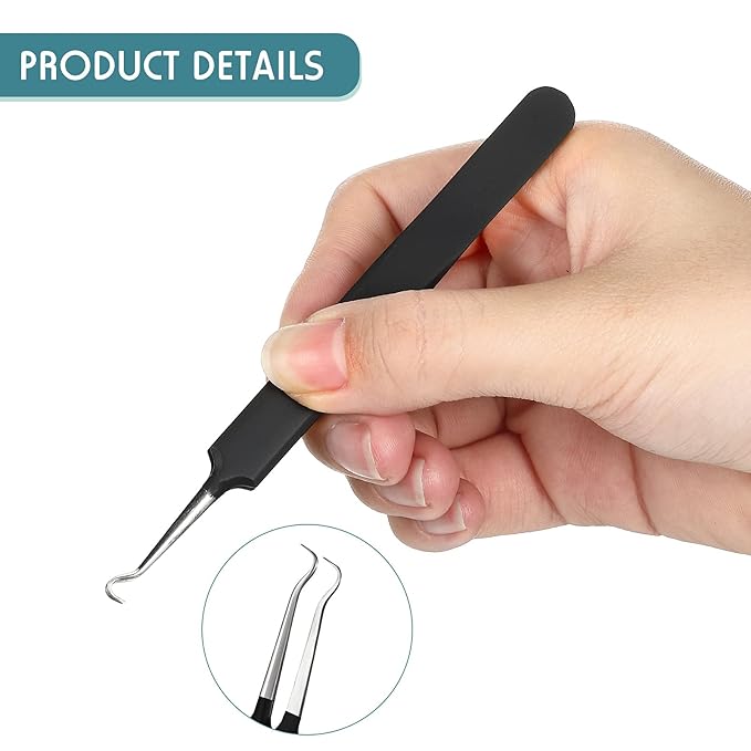 Honoson 3 Pcs Blackhead Tweezer Stainless Steel Pimple Tweezers Extractor Tool for Remove Zit Whitehead Pimple Bend Curved Tweezer Skin Blackhead Remover Tools(Black)